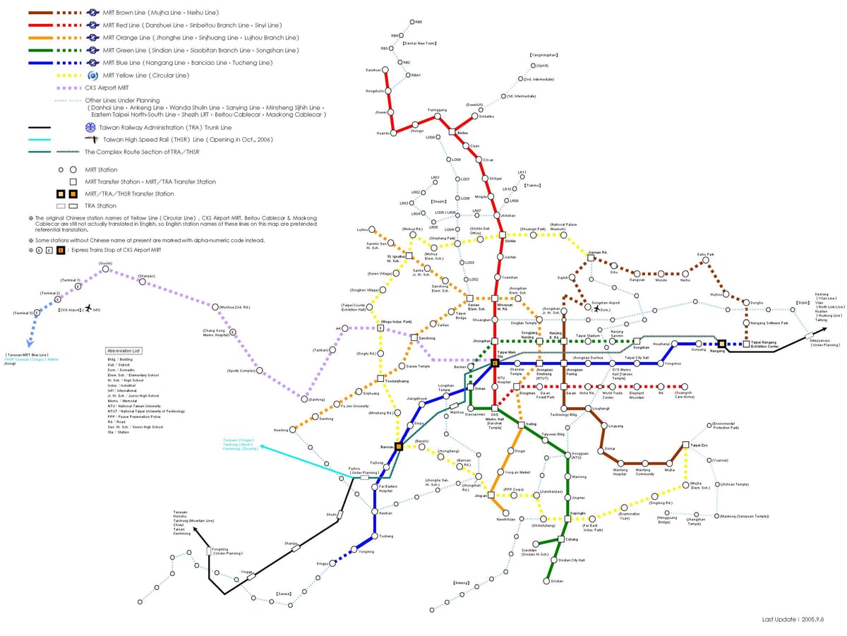 Taipei железничката мапа