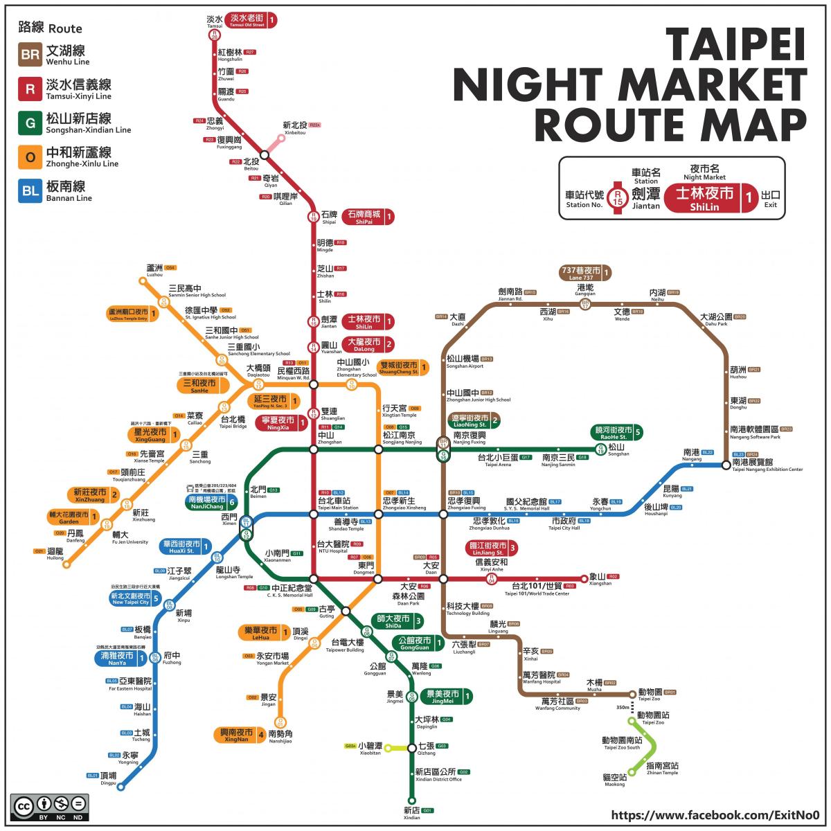 карта на Taipei ноќ пазари